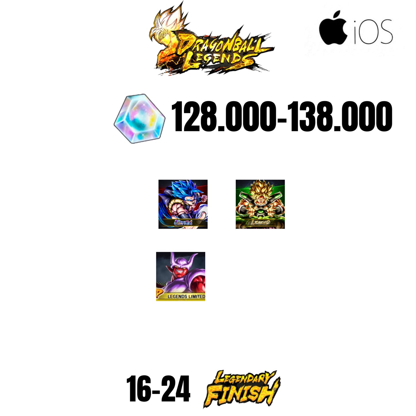 [GLOBAL][IOS] 128.000-138.000 CC | GOGETA ULTRA | BROLY LEGEND | 3 CHARACTERS | 16-24 LF