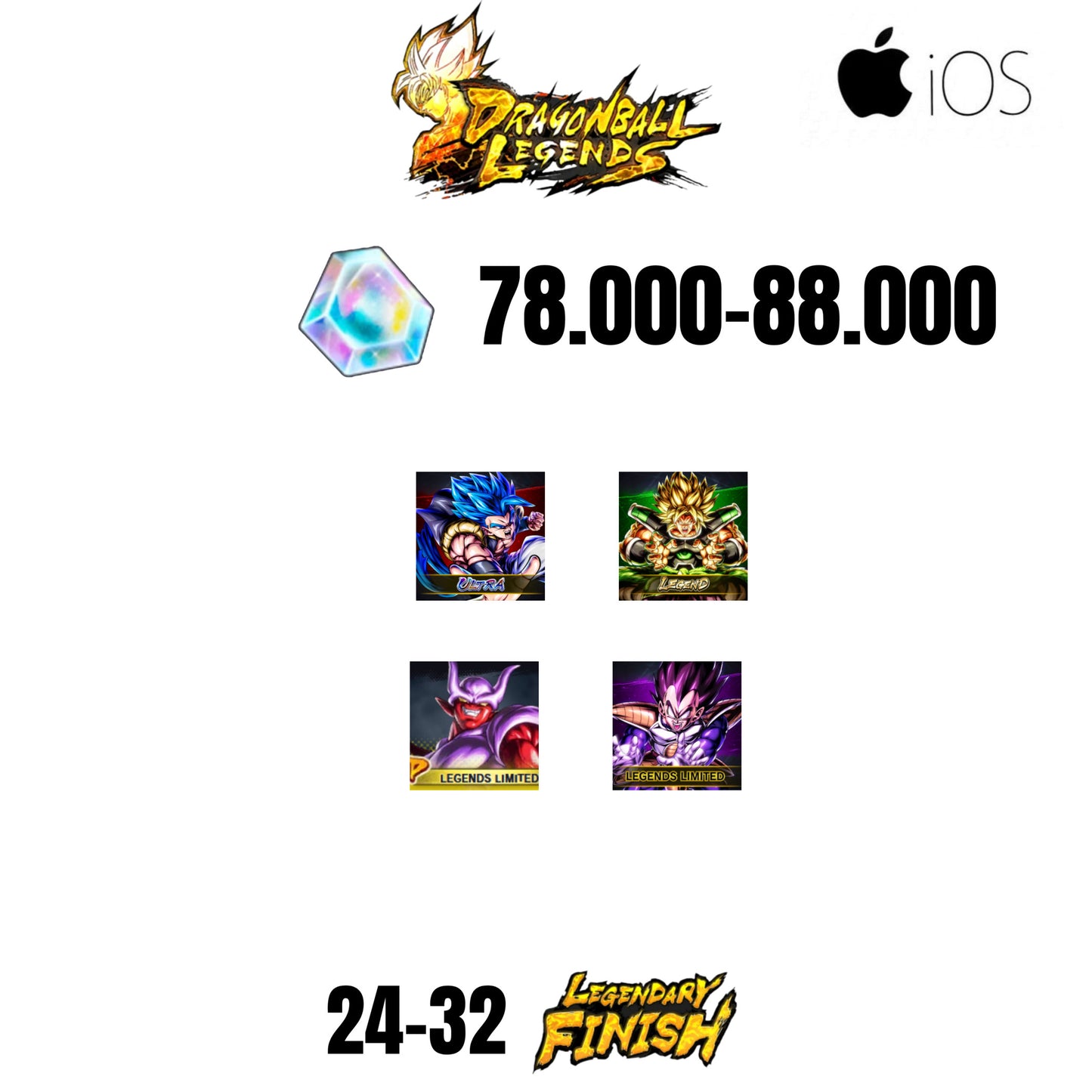 [GLOBAL][IOS] 78.000-88.000 CC | GOGETA ULTRA | BROLY LEGEND | 4 CHARACTERS | 24-32 LF
