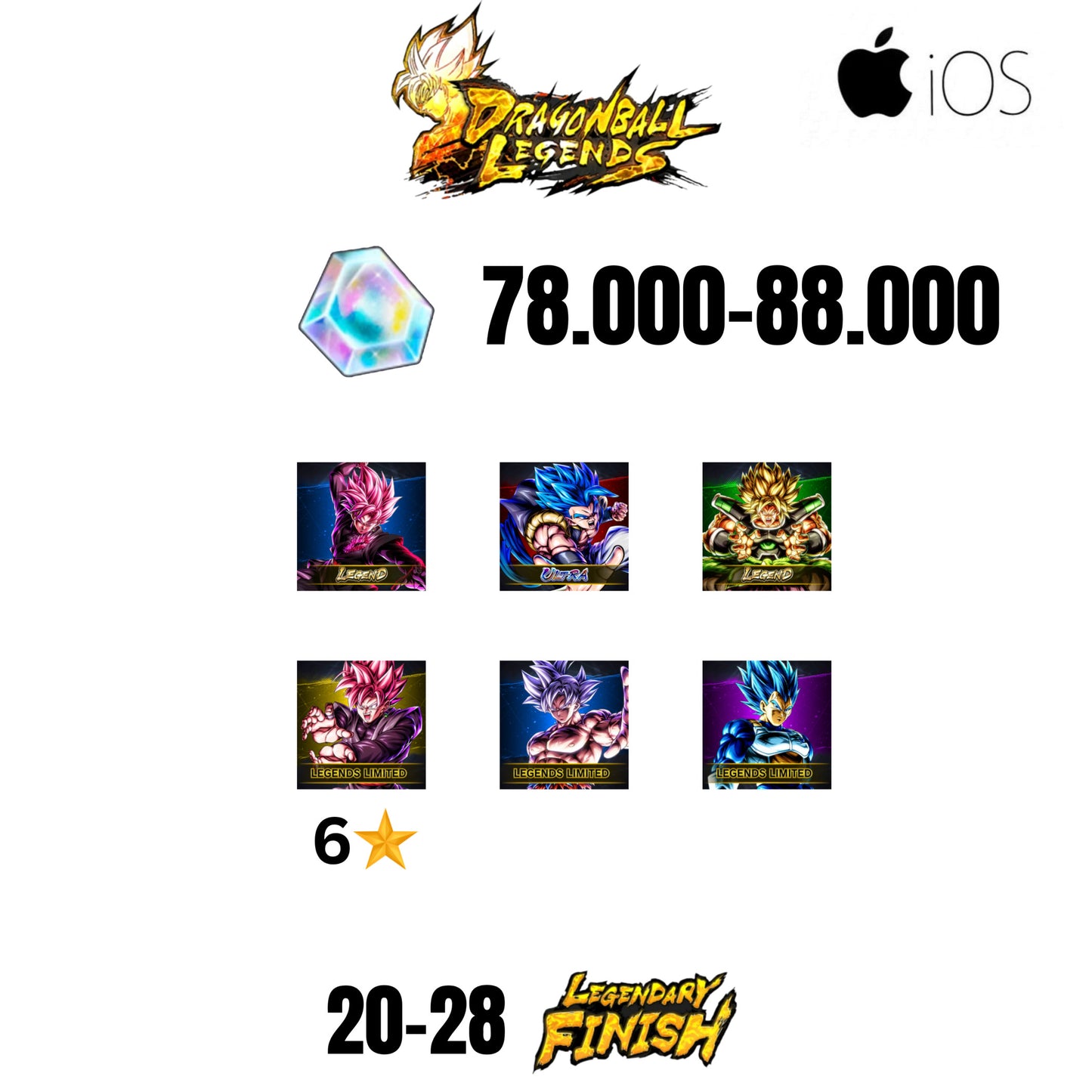 [GLOBAL][IOS] 78.000-88.000 CC | GOGETA BLU ULTRA | BROLY LEGEND | ROSE LEGENDS | 6 CHARACTERS | 20-28 LF