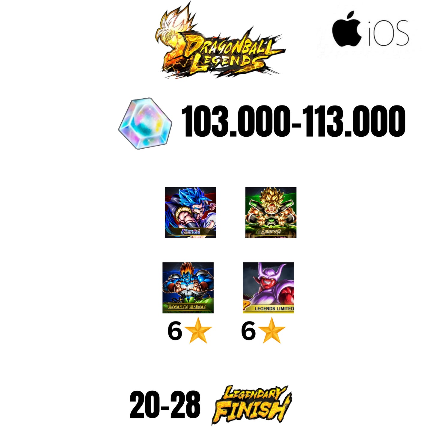 [GLOBAL][IOS] 103.000-113.000 CC | GOGETA ULTRA | BROLY LEGEND | 4 CHARACTERS | 20-28 LF