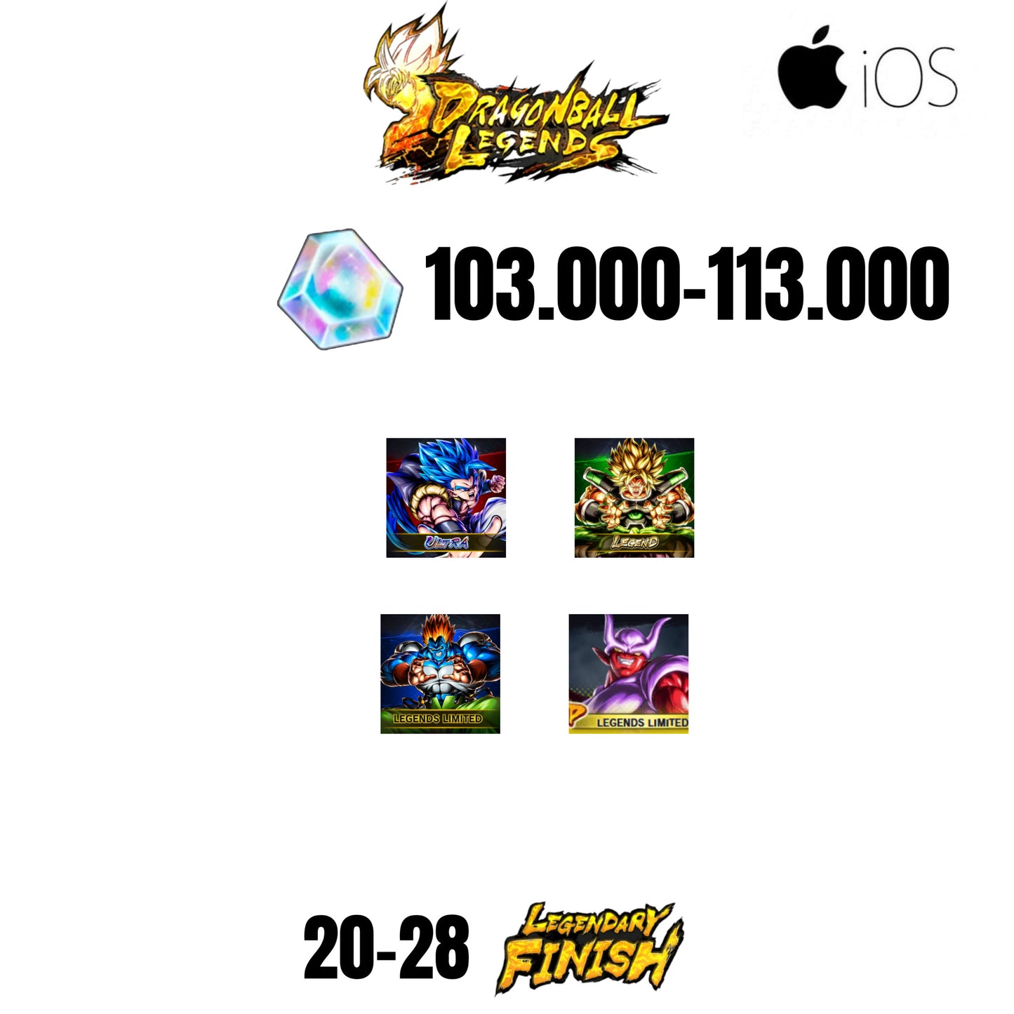 [GLOBAL][IOS] 103.000-113.000 CC | GOGETA ULTRA | BROLY LEGEND | 4 CHARACTERS | 20-28 LF