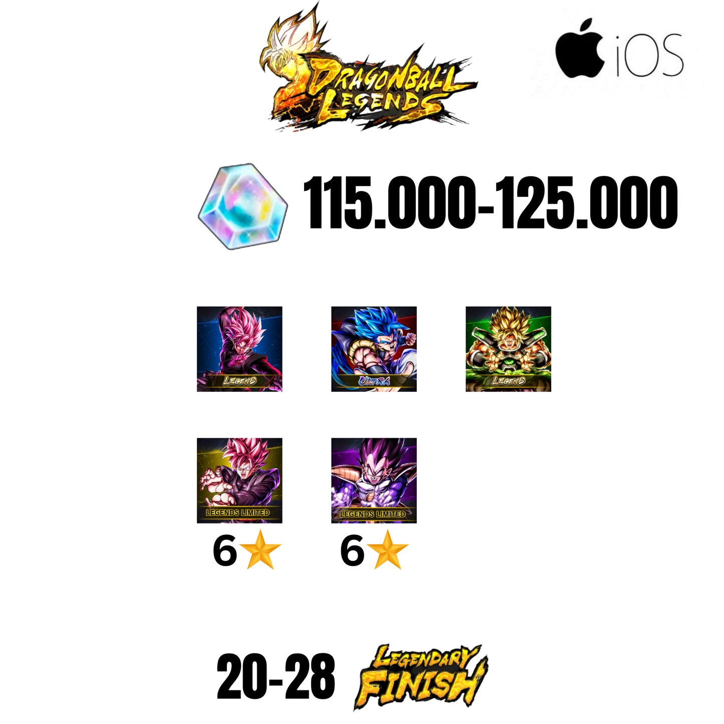 [GLOBAL][IOS] 115.000-125.000 CC | GOGETA BLU ULTRA | BROLY LEGEND | ROSE LEGENDS | 5 CHARACTERS | 20-28 LF