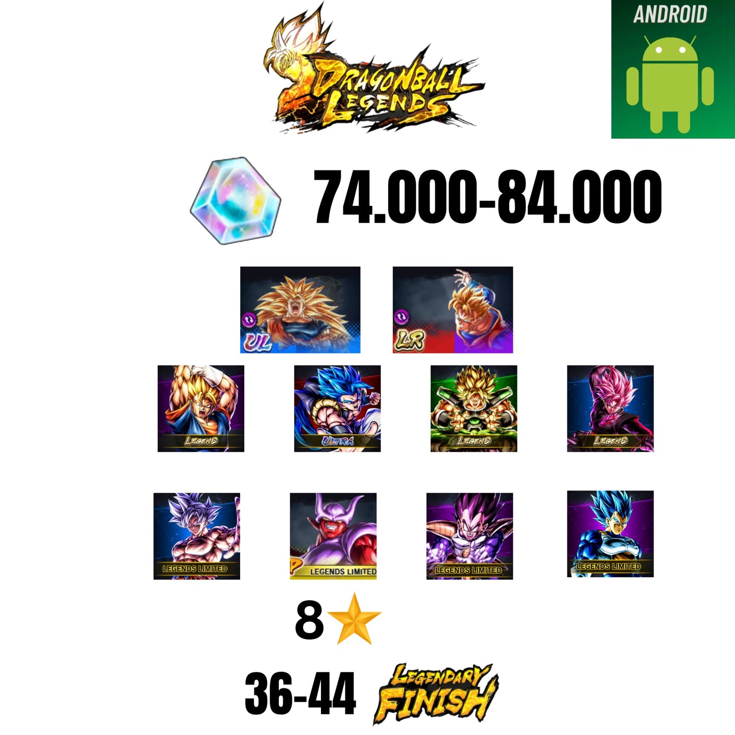 [GLOBAL][ANDROID] 74.000-84.000 CC | GOKU SS3/VEGETA SS2 | GOHAN/TRUNKS | GOGETA ULTRA | BROLY LEGEND | VEGITO LEGEND | ROSE LEGEND | 10 CHARACTERS | 32-40 LF