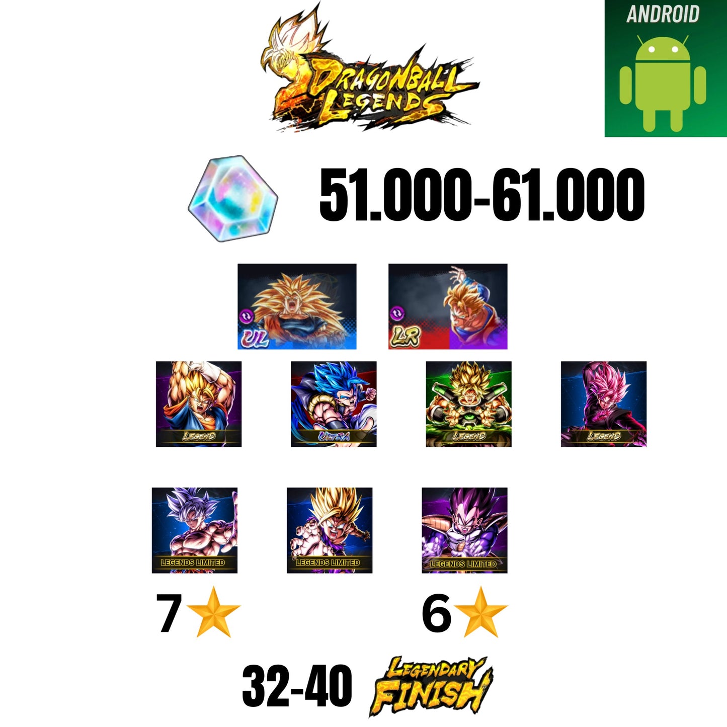 [GLOBAL][ANDROID] 51.000-61.000 CC | GOKU SS3/VEGETA SS2 | GOHAN/TRUNKS | GOGETA ULTRA | BROLY LEGEND | VEGITO LEGEND | ROSE LEGEND | 9 CHARACTERS | 32-40 LF