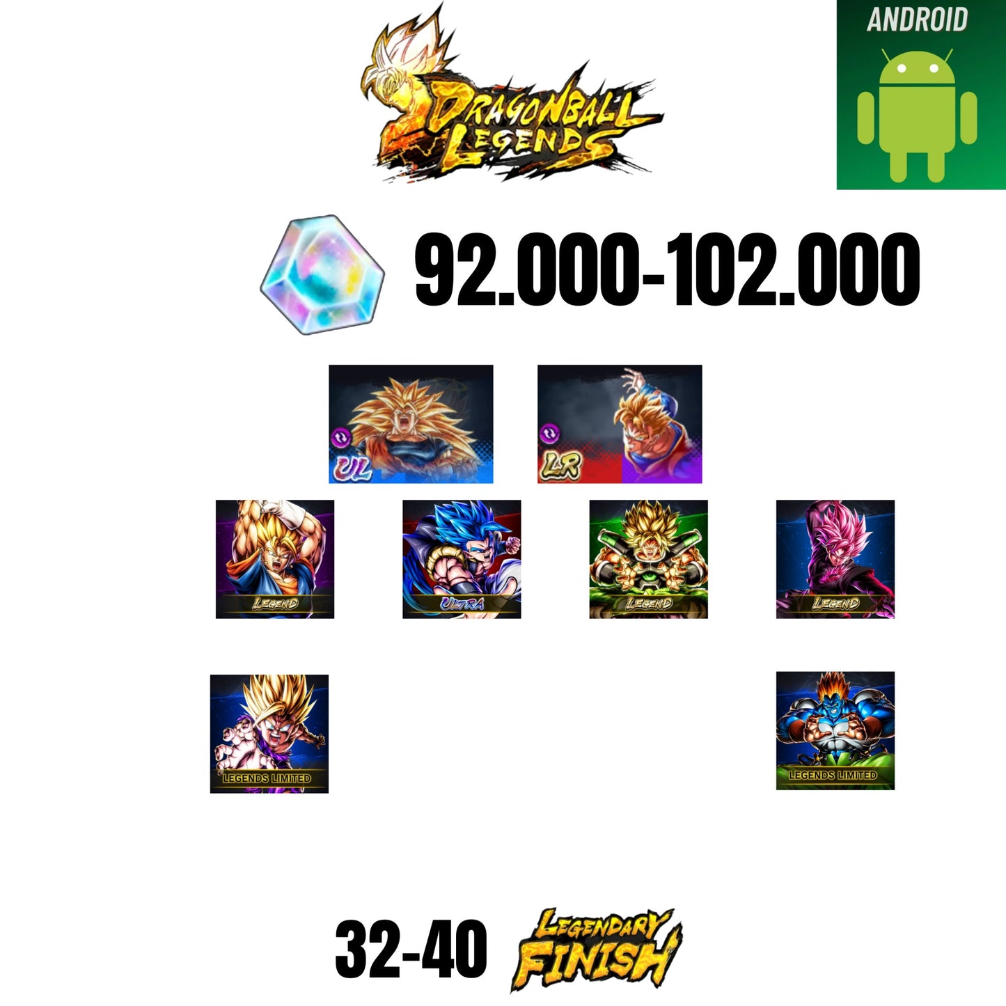 [GLOBAL][ANDROID] 92.000-102.000 CC | GOKU SS3/VEGETA SS2 | GOHAN/TRUNKS | GOGETA ULTRA | BROLY LEGEND | VEGITO LEGEND | ROSE LEGEND | 8 CHARACTERS | 32-40 LF