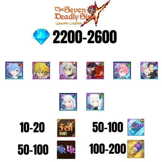 [GLOBAL] 2200-2500 GEMS | SUBARU/BEATRICE | TRISTAN | ESCANOR/MERLIN | 3 FEST UR | 10-20 FEST SSR | 30-70 UR/SSR | 50-100 TICKET SSR | 5 COLLAB