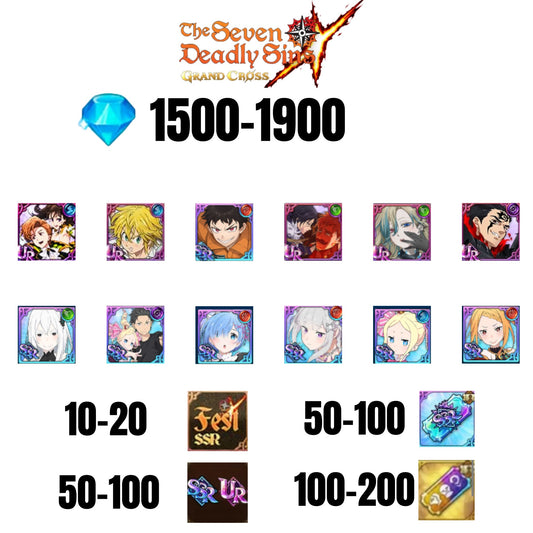 [GLOBAL] 1500-2000 GEMS | SUBARU/BEATRICE | SALOS | ESCANOR/MERLIN | SHINRA | 5 FEST UR | 7 COLLAB | 10-20 FEST SSR | 50-100 UR/SSR | 50-100 TICKET SSR