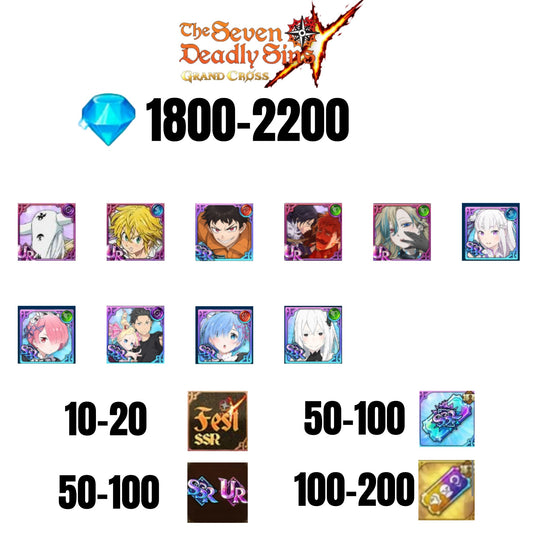 [GLOBAL] 1800-2200 GEMS | SUBARU/BEATRICE | SALOS | ESCANOR/MERLIN | SHINRA | 4 FEST UR | 1 COLLAB | 10-20 FEST SSR | 50-100 UR/SSR | 50-100 TICKET SSR