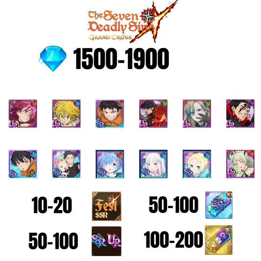 [GLOBAL] 1500-1900 GEMS | SUBARU/BEATRICE | SALOS | ESCANOR/MERLIN | SHINRA | 6 FEST UR | 6 COLLAB | 10-20 FEST SSR | 50-100 UR/SSR | 50-100 TICKET SSR