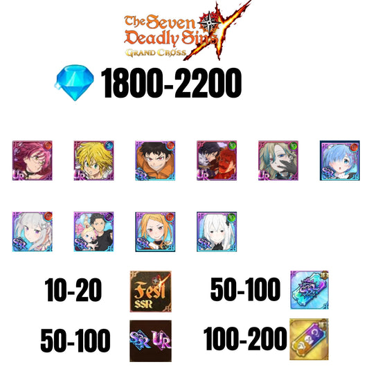 [GLOBAL] 1800-2200 GEMS | SUBARU/BEATRICE | SALOS | ESCANOR/MERLIN | SHINRA | 4 FEST UR | 1 COLLAB | 10-20 FEST SSR | 50-100 UR/SSR | 50-100 TICKET SSR