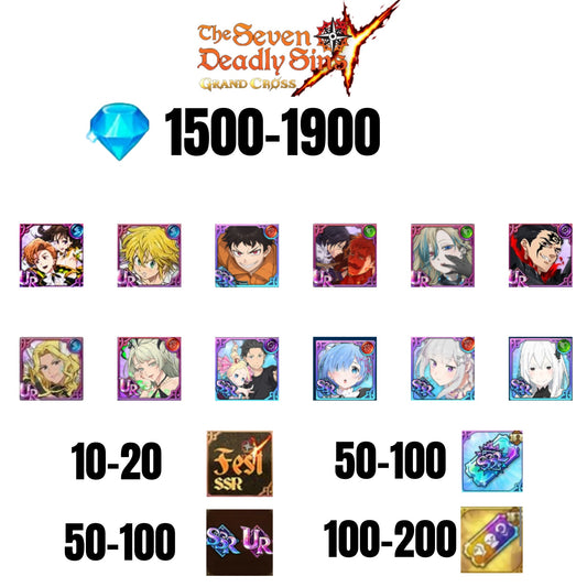 [GLOBAL] 1500-1900 GEMS | SUBARU/BEATRICE | SALOS | ESCANOR/MERLIN | SHINRA | 7 FEST UR | 5 COLLAB | 10-20 FEST SSR | 50-100 UR/SSR | 50-100 TICKET SSR