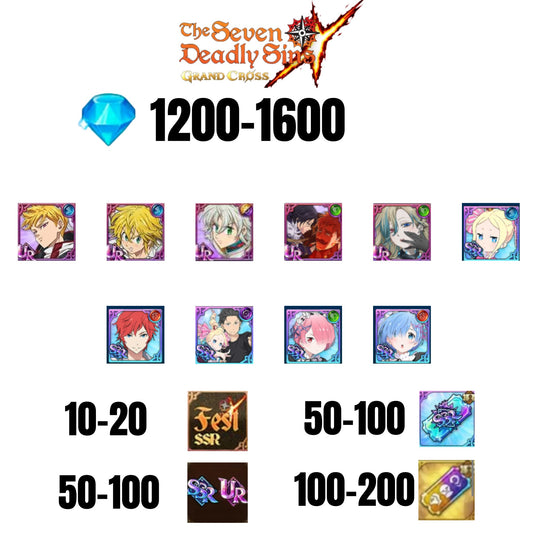 [GLOBAL] 1200-1600 GEMS | SUBARU/BEATRICE | TRISTAN | ESCANOR/MERLIN | SALOS | 5 FEST UR | 10-20 FEST SSR | 50-100 UR/SSR | 50-100 TICKET SSR
