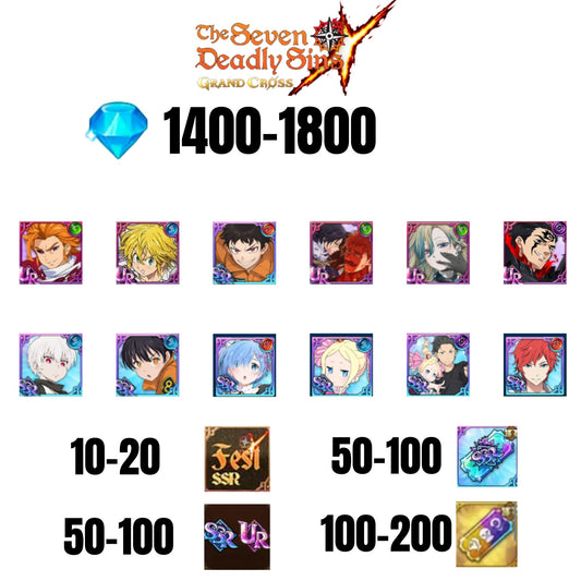 [GLOBAL] 1400-1800 GEMS | SALOS | ESCANOR/MERLIN | SHINRA | 5 FEST UR | 7 COLLAB | 10-20 FEST SSR | 50-100 UR/SSR | 50-100 TICKET SSR