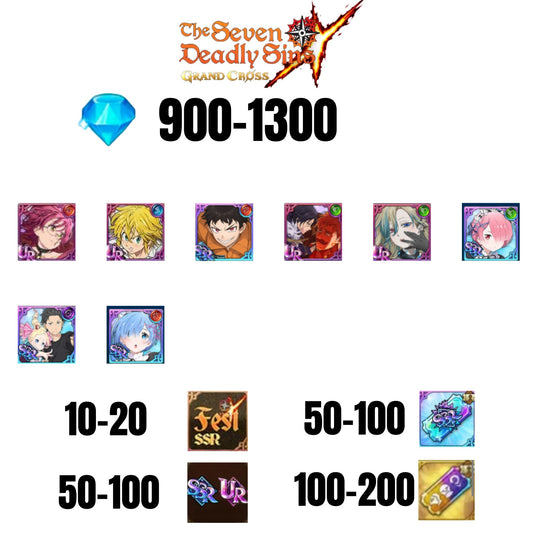 [GLOBAL] 900-1300 GEMS | SALOS | ESCANOR/MERLIN | SHINRA | 4 FEST UR | 4 COLLAB | 10-20 FEST SSR | 50-100 UR/SSR | 50-100 TICKET SSR