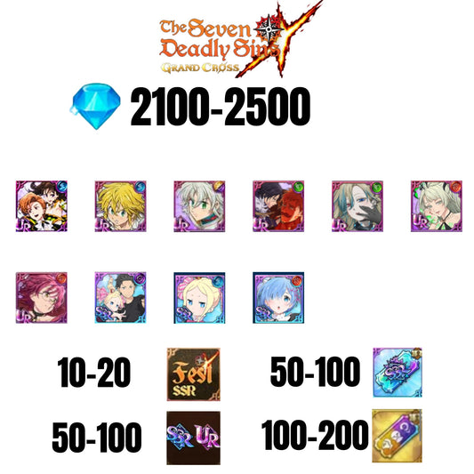 [GLOBAL] 2100-2500 GEMS | SUBARU/BEATRICE | TRISTAN | ESCANOR/MERLIN | SALOS | 7 FEST UR | 10-20 FEST SSR | 50-100 UR/SSR | 50-100 TICKET SSR | 3 COLLAB