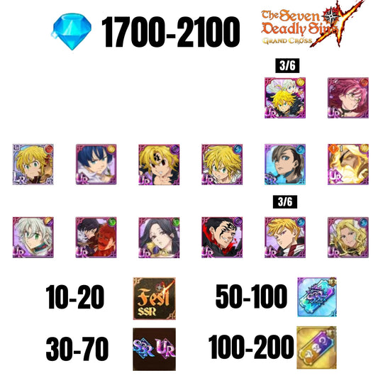 [GLOBAL] 1700-2100 GEMS | ODIN | GAWAIN | NEMESIS MELIODAS | ESCANOR/MERLIN | 12 FEST UR | 30-70 FEST UR/SSR