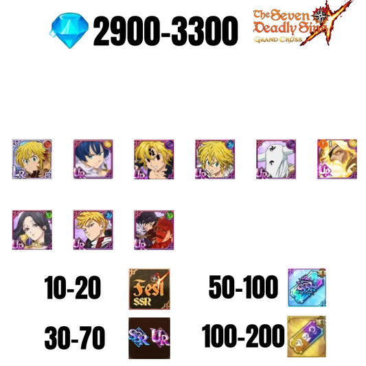 [GLOBAL] 2900-3300 GEMS | ODIN | GAWAIN | NEMESIS MELIODAS | ESCANOR/MERLIN | 8 FEST UR | 30-70 FEST UR/SSR