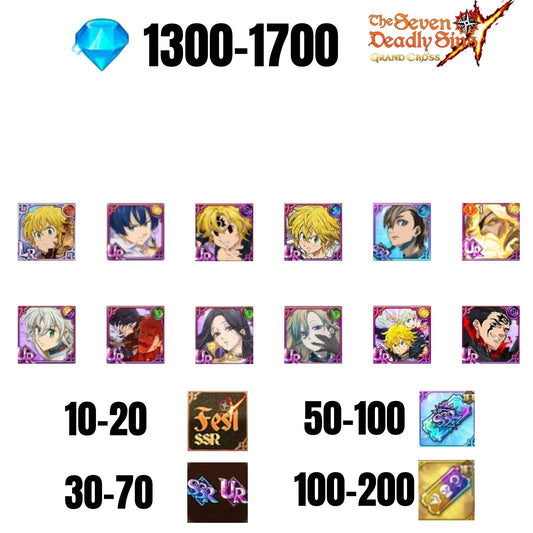 [GLOBAL] 1300-1700 GEMS | ODIN | GAWAIN | NEMESIS MELIODAS | ESCANOR/MERLIN | 10 FEST UR | 30-70 FEST UR/SSR