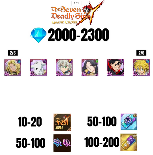 [GLOBAL] 2000-2300 GEMS | TRISTAN | ZELDRIS DEMON KING NEW | SKULD | 6 FEST UR | 10-20 FEST SSR | 30-70 UR/SSR | 50-100 TICKET SSR