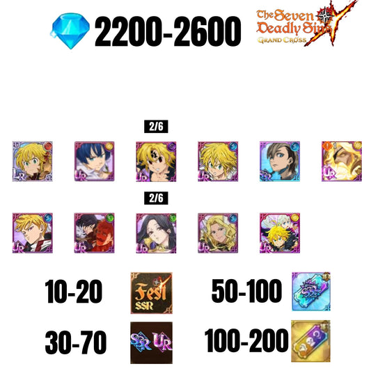 [GLOBAL] 2200-2600 GEMS | ODIN | GAWAIN | NEMESIS MELIODAS | ESCANOR/MERLIN | 9 FEST UR | 30-70 FEST UR/SSR