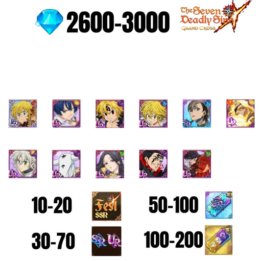 [GLOBAL] 2600-3000 GEMS | ODIN | GAWAIN | NEMESIS MELIODAS | ESCANOR/MERLIN | 9 FEST UR | 30-70 FEST UR/SSR