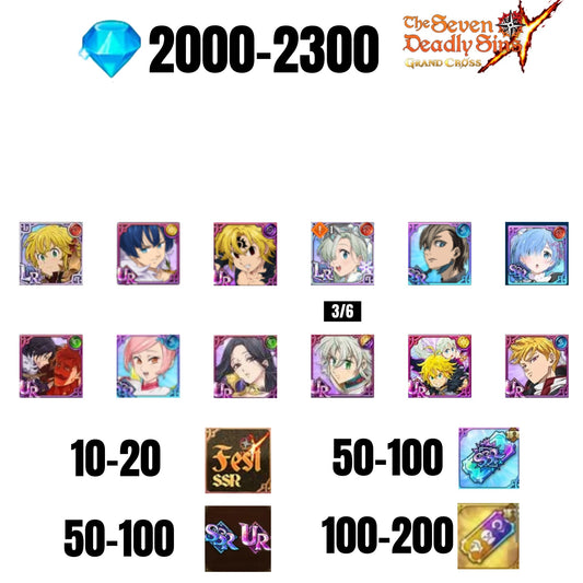 [GLOBAL] 2000-2300 GEMS | GAWAIN | NEMESIS MELIODAS | ESCANOR/MERLIN | 7 FEST UR | 2 COLLAB | 30-70 FEST UR/SSR