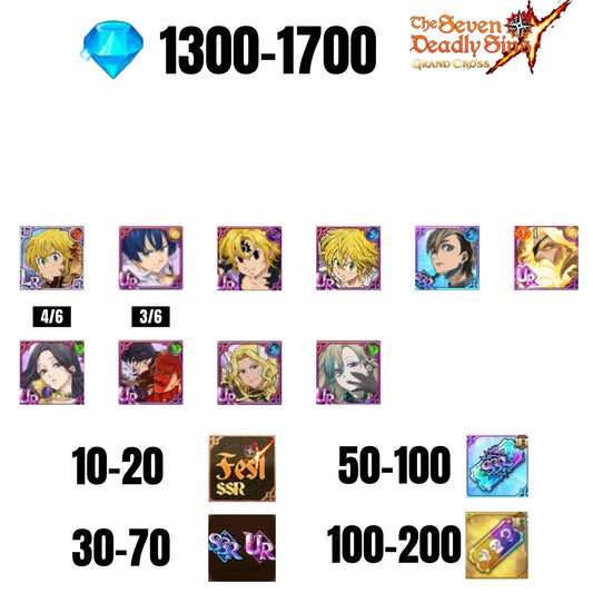 [GLOBAL] 1300-1700 GEMS | ODIN | GAWAIN | NEMESIS MELIODAS | ESCANOR/MERLIN | 8 FEST UR | 30-70 FEST UR/SSR