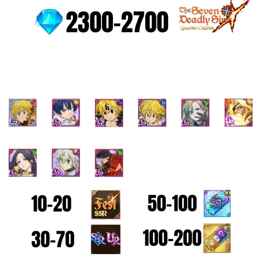[GLOBAL] 2300-2700 GEMS | ODIN | GAWAIN | NEMESIS MELIODAS | ESCANOR/MERLIN | 8 FEST UR | 30-70 FEST UR/SSR