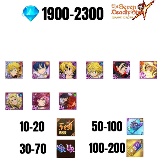 [GLOBAL] 1900-2300 GEMS | ODIN | GAWAIN | NEMESIS MELIODAS | ESCANOR/MERLIN | 8 FEST UR | 30-70 FEST UR/SSR