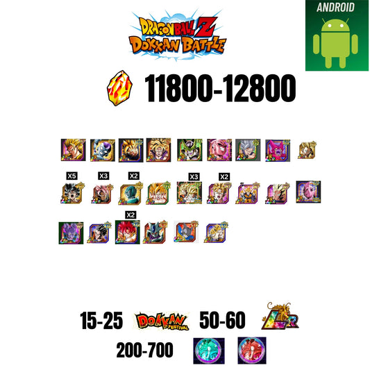 [GLOBAL][ANDROID] 11800-12800 STONES | 6TH ANNY CHARACTERS ANNY | BEAST GOHAN | CELL MAX | 24 CHARACTERS | 15-25 DOKKAN FEST | 50-60 LR | 200+ COIN
