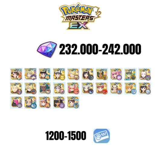 [ANDROID] 232.000-242.000 GEMS | RED&CHARIZARD 2025 | IRIDA&TYPHLOSION 2025 | GLORIA&CINDERACE 2025 | RED&PIKACHU | ETHELO&GIRATINA | 20 MASTERPARTY | 1200-1500 TICKET 5-STAR