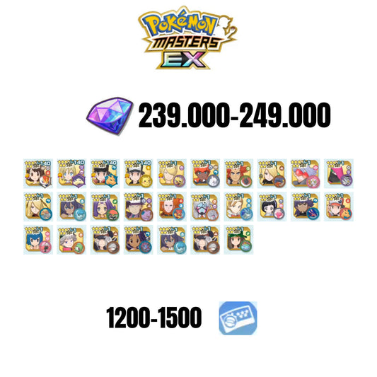 [ANDROID] 239.000-249.000 GEMS | RED&CHARIZARD 2025 | IRIDA&TYPHLOSION 2025 | GLORIA&CINDERACE 2025 | RED&PIKACHU | ETHELO&GIRATINA | 22 MASTERPARTY | 1200-1500 TICKET 5-STAR