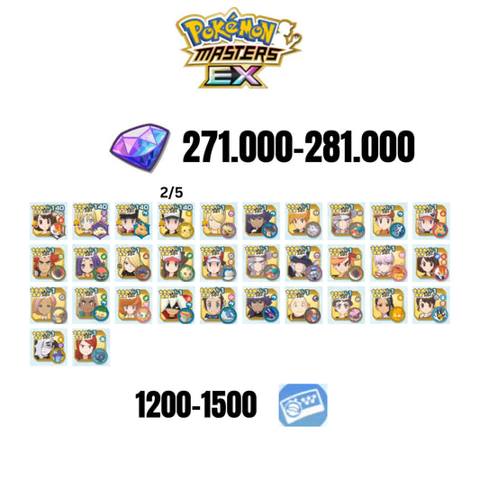 [ANDROID] 271.000-281.000 GEMS | RED&CHARIZARD 2025 | IRIDA&TYPHLOSION 2025 | GLORIA&CINDERACE 2025 | RED&PIKACHU 2/5 | ETHELO&GIRATINA | 27 MASTERPARTY | 1200-1500 TICKET 5-STAR