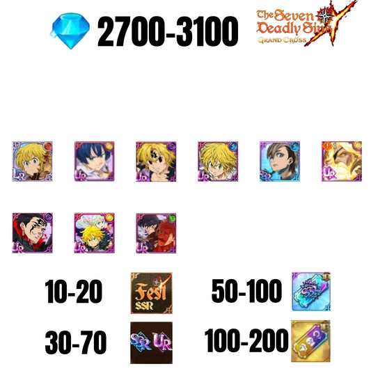 [GLOBAL] 2700-3100 GEMS | ODIN | GAWAIN | NEMESIS MELIODAS | ESCANOR/MERLIN | 7 FEST UR | 30-70 FEST UR/SSR