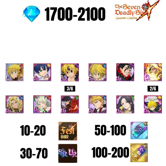 [GLOBAL] 1700-2100 GEMS | ODIN | GAWAIN | NEMESIS MELIODAS | ESCANOR/MERLIN | 11 FEST UR | 30-70 FEST UR/SSR